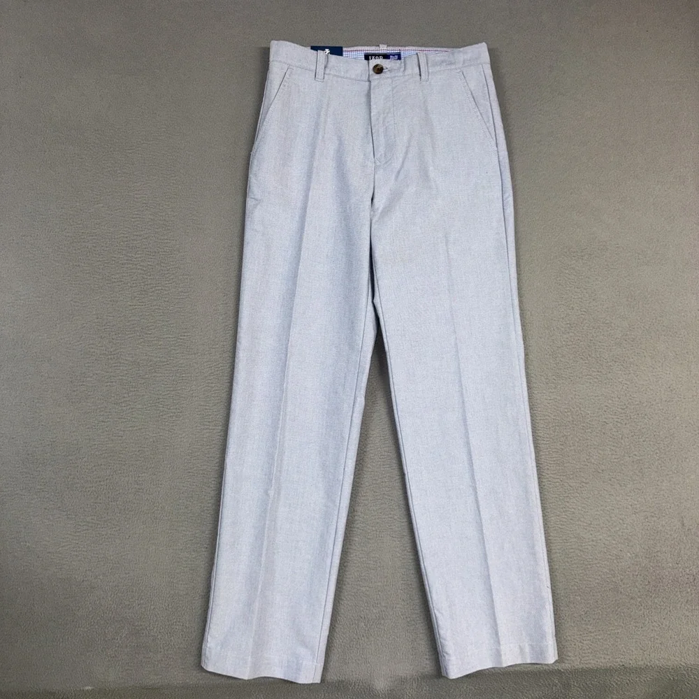 Izod Pants Mens 30x32 Light Blue Straight Fit Flat Front Wrinkle Free Oxford NWT